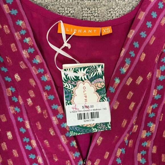 NWT Oliphant V-Neck Long Sleeve Mini Dress in Melrose Magenta Size XS - Picture 6 of 6